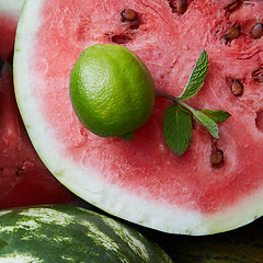 Image showing Background of fresh ripe watermelon slices