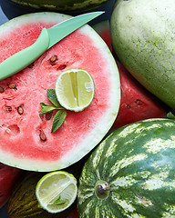 Image showing Background of fresh ripe watermelon slices