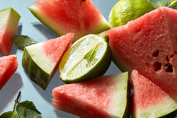 Image showing watermelon and lime slices