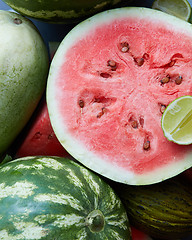 Image showing Close-up of fresh slices red watermelon