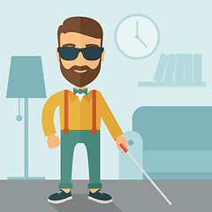 Image showing Blind man with walking stick