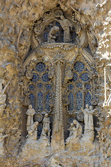 Image showing Details of facade of Basilica Sagrada Familia in Barcelona