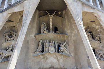 Image showing Details of facade of Basilica Sagrada Familia in Barcelona