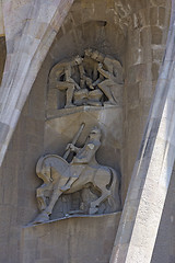 Image showing Details of facade of Basilica Sagrada Familia in Barcelona