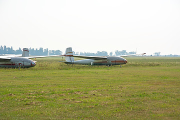 Image showing Old gliders on the airfield.