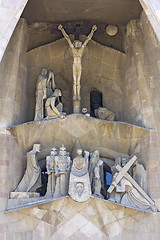 Image showing Details of facade of Basilica Sagrada Familia in Barcelona