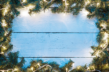 Image showing Christmas and new year background with wooden light blue board