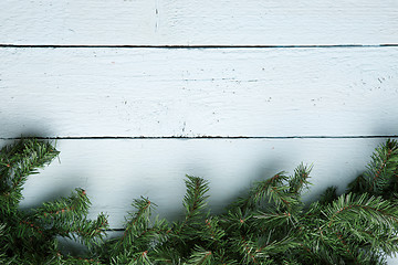 Image showing Christmas and new year background with fir tree from bottom