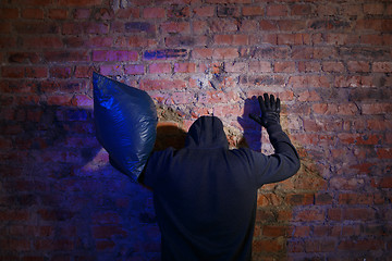 Image showing Bandit with bag near wall