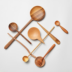 Image showing Assorted wooden cutlery