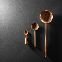 Image showing Wood spoons on black board background