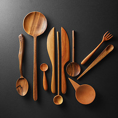 Image showing Assorted wooden cutlery