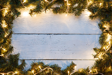 Image showing Christmas and new year wooden background with symbolic decoration