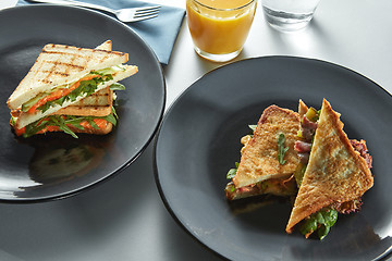 Image showing Grill sandwich and toast for breakfast