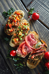Image showing Assorted Italian appetizer bruschetta