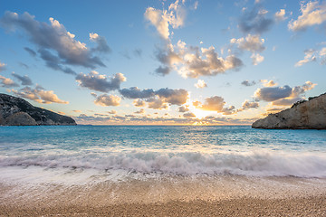 Image showing Porto Katsiki beach sunset on Lefkada island in Greece 