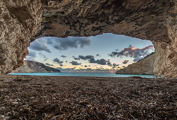 Image showing Porto Katsiki beach sunset on Lefkada island in Greece 