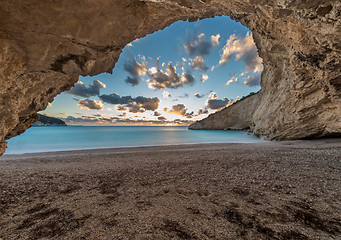 Image showing Porto Katsiki beach sunset on Lefkada island in Greece 