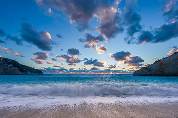 Image showing Porto Katsiki beach sunset on Lefkada island in Greece 