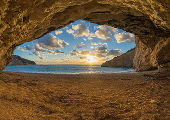 Image showing Porto Katsiki beach sunset on Lefkada island in Greece 