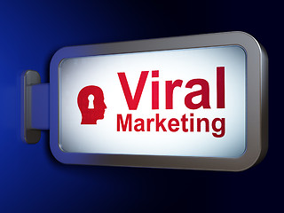 Image showing Advertising concept: Viral Marketing and Head With Keyhole on billboard background