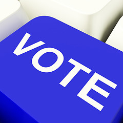 Image showing Vote Computer Key In Blue Showing Options Or Choices