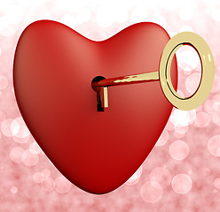 Image showing Heart With Key And Pink Bokeh Background Showing Love Romance An