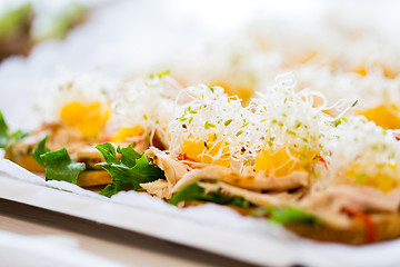 Image showing close up of canape or sandwiches on serving tray