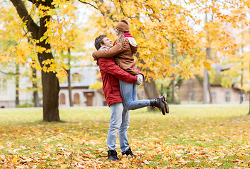 Image showing happy young couple meeting in autumn park