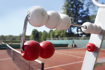 Image showing Red clay's tennis court with net