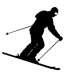 Image showing Mountain skier  speeding down slope. sport silhouette.