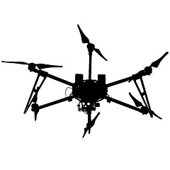 Image showing Black silhouette drone quadrocopter, illustration.