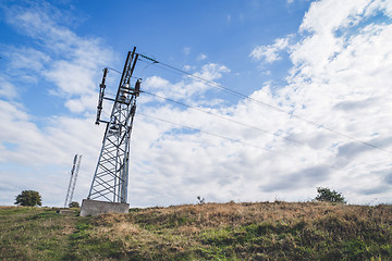 Image showing Large pylons with electrical wires