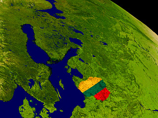 Image showing Lithuania with flag on Earth