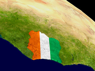 Image showing Ivory Coast with flag on Earth
