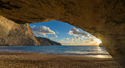 Image showing Porto Katsiki beach sunset on Lefkada island in Greece 