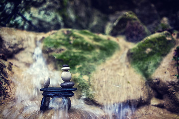 Image showing Rock Zen Stack in front of waterfall.