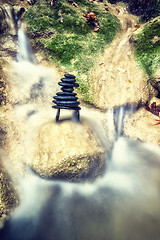 Image showing Rock Zen Stack in front of waterfall.