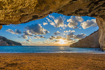 Image showing Porto Katsiki beach sunset on Lefkada island in Greece 