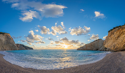Image showing Porto Katsiki beach sunset on Lefkada island in Greece 