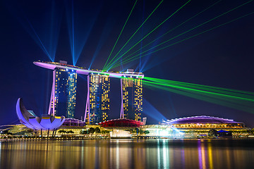 Image showing  Marina Bay Sands at night during Light and Water Show \'Wonder F