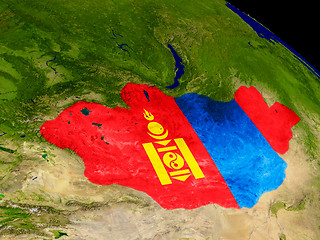 Image showing Mongolia with flag on Earth
