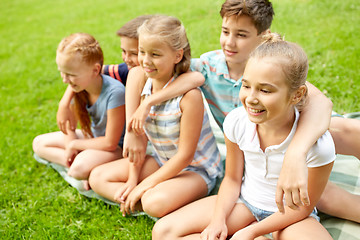 Image showing group of happy kids or friends outdoors