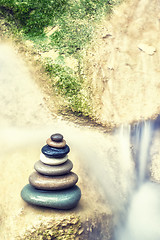 Image showing Rock Zen Stack in front of waterfall.