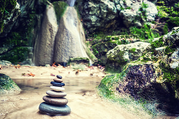 Image showing Rock Zen Stack in front of waterfall.