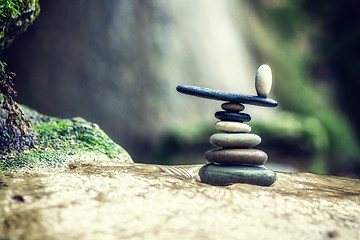 Image showing Rock Zen Stack in front of waterfall.