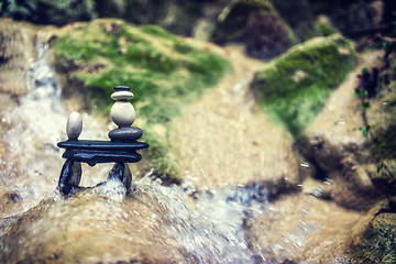 Image showing Rock Zen Stack in front of waterfall.