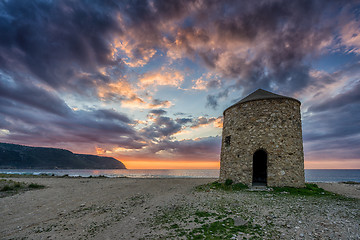 Image showing Old windmill ai Gyra beach, Lefkada 