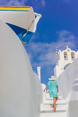 Image showing Young woman on holidays, Santorini 