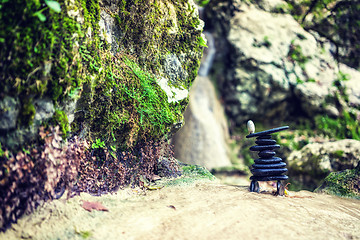 Image showing Rock Zen Stack in front of waterfall.